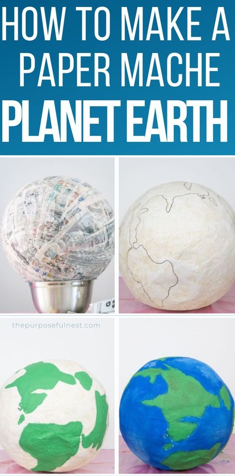 How to Make a Paper Mache Planet Earth : Space Party Prop | The Purposeful Nest Paper Mache Crafts For Kids, Planet Crafts, Diy Paper Art, Earth Projects, Globe Crafts, Earth Craft, Paper Mache Projects, Earth Space, Sistem Solar