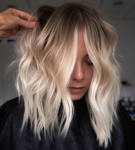 Light Blonde Root Melt for Fine Hair Icy Blonde Color Melt, Short Blonde Root Melt, Root Melt On Blonde Hair, Bright Blonde Lived In Hair, Rooted Blonde Short Hair, Cool Blonde Shadow Root, Light Blonde Root Smudge, Dark Blonde Root Melt, Melted Blonde Hair