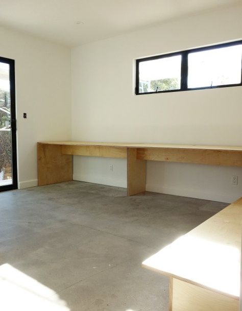 Full Wall Desk, Long Wood Desk, Long Desk Along Wall, Long Study Table, Long Office Desk, Plywood Desk, Desk Units, Kitchen Storage Units, Basement Studio