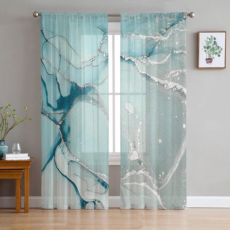 Aqua Curtains, Aqua Living Room, Teal Curtains, Curtain For Bedroom, Kitchen Window Curtains, Bedroom Drapes, Tulle Curtains, Sheer Curtain Panels, Curtains For Living Room