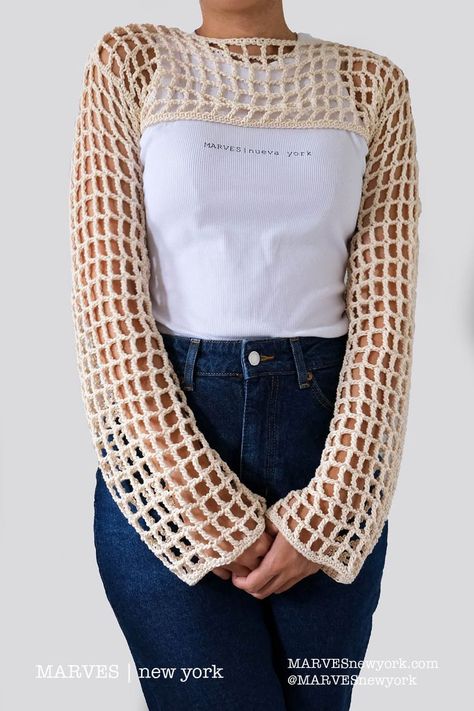 crochet projects. crochet patterns. crochet ideas. crochet hat. Crochet. Crochet top ideas. Crochet aesthetic. Crochet sleeves. Crochet fashion. Crochet jumper. Cold outfits. trendy outfits. Cute outfits. Y2k outfits. Y2k fashion. Y2k aesthetic. 90s fashion. 90s aesthetic. 90s fashion outfits. 90s outfit. 90s grunge style. 90s grunge outfits. Mesh Bolero, Shrug Top, Crochet Cardigan Free, Crochet Top Outfit, Beach Crochet, Keychain Crochet, Crochet Sweater Pattern Free, Crochet Edging Patterns, Bolero Shrug