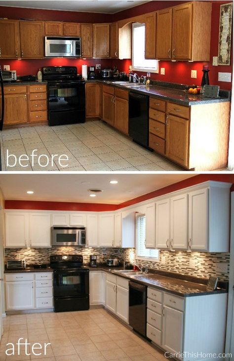 Upgrade Kitchen Cabinets, Kitchen Cabinets On A Budget, Upgrade Kitchen, Kitchen Renovation Diy Ideas, Cabinet Upgrade, Model Dapur, Kitchen Diy Makeover, Kabinet Dapur, Black Appliances