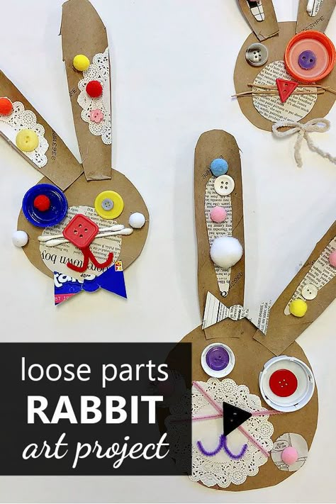 Recycled Rabbit Art Project Loose Parts Rabbit Craft for Kids Rabbit Art Project, Ece Activities, Rabbit Craft, Easter Art Project, Preschool Easter, Easter Lessons, Preschool Spring, Rabbit Crafts, Easter Activity