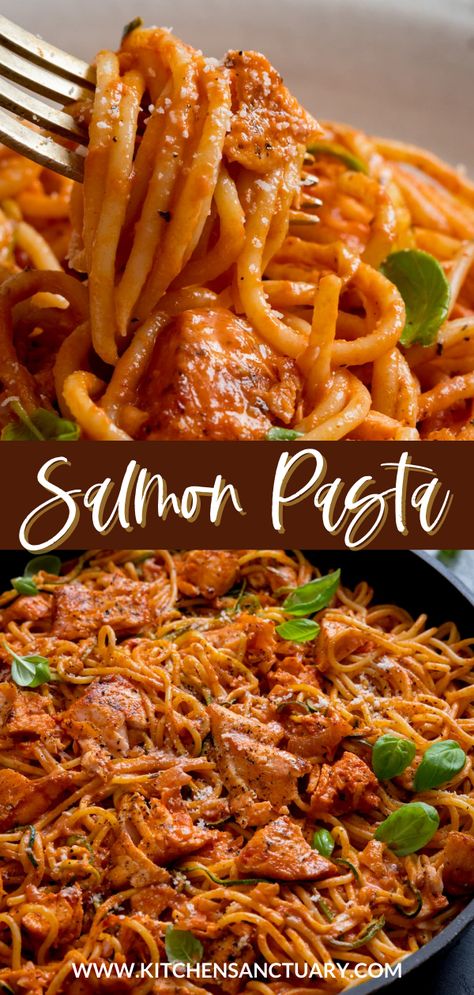 Salmon Pasta Tomato Sauce, Salmon Pasta Recipes Tomato, Salmon With Spaghetti, Spaghetti With Salmon, Salmon Marinara Pasta, Salmon And Spaghetti Recipe, Spaghetti Salmon Recipes, Salmon Zucchini Pasta, Fish And Spaghetti Dinners Fried