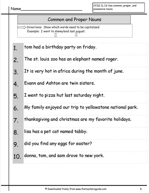 Nouns Worksheet Kindergarten, Common Nouns Worksheet, Collective Nouns Worksheet, Capitalization Worksheets, Common Noun, Proper Nouns Worksheet, 2nd Grade Grammar, Nouns Activities, Materi Bahasa Inggris