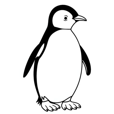 Very simple one penguin. Icons style. Black and white. No Shadow. Coloring page. Vector. Less line. Penguin Clipart Black And White, Penguin Black And White, Penguin Vector, Outline Pictures, Penguin Clipart, Penguin Pictures, Clipart Black And White, Coloring Page, Penguins