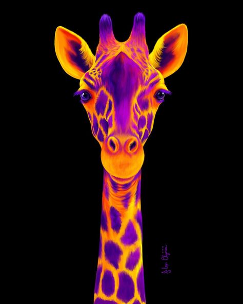 Black Light Drawings, Neon Effect Painting, Neon Art Drawings, Glowing Animals, Neon Drawings, Burger Neon, Glow In The Dark Painting, Neon Animals, Neon Art Painting