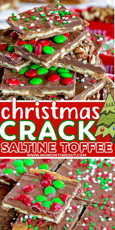 Easy Christmas Candy Recipes, Christmas Candy Easy, Saltine Toffee, Mom On Timeout, Cracker Toffee, Toffee Recipe, Christmas Candy Recipes, Candy Recipes Homemade, Christmas Food Desserts