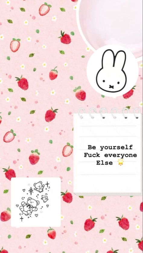 #miffy #dontcare #thatgirl #2023 #strawberry #aesthetic #goals #cutecore #badbitchenergy #wallpaper Miffy Strawberry Wallpaper, Walpaper Aestetic, Miffy Wallpaper, Strawberry Wallpaper, Strawberry Aesthetic, Laptop Backgrounds, Aesthetic Backgrounds, Dream Room, Aesthetic Wallpaper