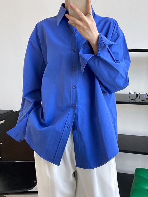 Royal Blue Shirts, Cotton Shirts Women, Women Shirt Top, Spring Tops, Loose Tops, Collar Blouse, Hot Outfits, Oxford Shirt, One Piece Swimwear