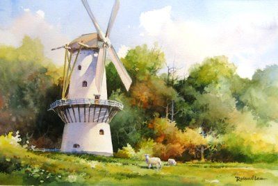 dutch windmills photos - Google Search Windmill Images, Paper Windmill, Landscape Clipart, Dutch Windmills, Watercolor Drawing, Watercolor Clipart, Watercolor Illustration, Picture Wall, The Netherlands