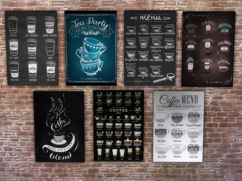 -New Mesh Found in TSR Category 'Sims 4 Paintings & Posters' The Sims 4 Pack, Sims 4 Restaurant, Coffee Shop Furniture, Lotes The Sims 4, Cafe Display, Cafe Pictures, Cafe Posters, Die Sims 4, Restaurant Poster