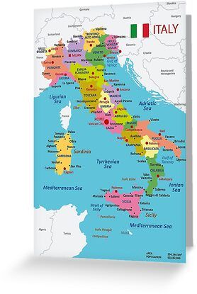 4" x 6" cards for every occasion. Digitally printed on heavyweight stock. Uncoated blank interior provides a superior writing surface. Comes with a kraft envelope. Additional sizes are available. Colorful vector Italy map with regions and main cities Map Of Italy Cities, Northern Italy Map, Italy Cities, Map Of Italy, Italy Map, Northern Italy, Kraft Envelopes, Greeting Card, Milan