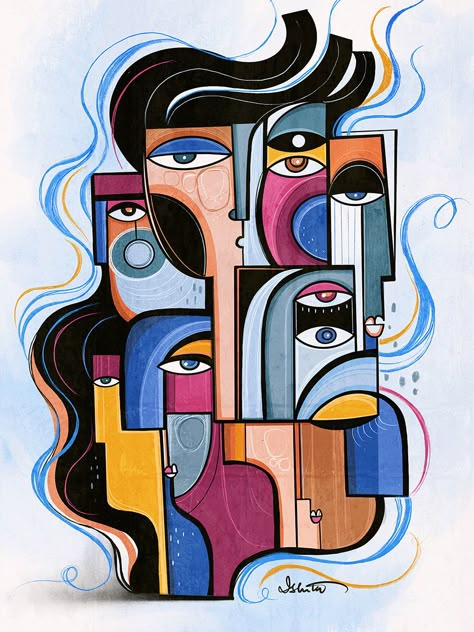 Victory - SoulCurryArt Abstract Drawings Colorful, Harmony Art Drawing, Harmony Art Design, Modern Cubist Art, Harmony In Art, Abstract Art People, Abstract People Painting, Abstract People Art, Organic Artwork