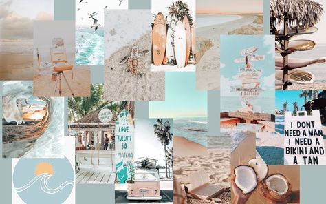 Beach Aesthetic Wallpaper Collage Laptop, Beachy Wallpapers Laptop, Beach Collage Laptop Wallpaper, Computer Beach Wallpaper, Summer Backgrounds Computer, Macbook Wallpaper Aesthetic Summer, Laptop Wallpaper Summer Aesthetic, Ocean Laptop Wallpaper Hd, Ipad Wallpaper Summer Horizontal