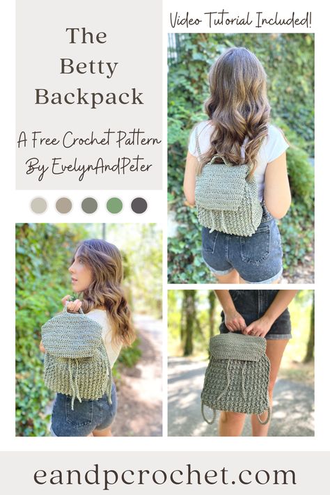 The Betty Backpack Crochet Pattern - Evelyn And Peter Crochet Backpack Crochet Pattern, Backpack Crochet, Foundation Half Double Crochet, Tl Yarn Crafts, Tote Crochet, Crochet Backpack Pattern, Bags Pattern, Crochet Backpack, Backpack Pattern