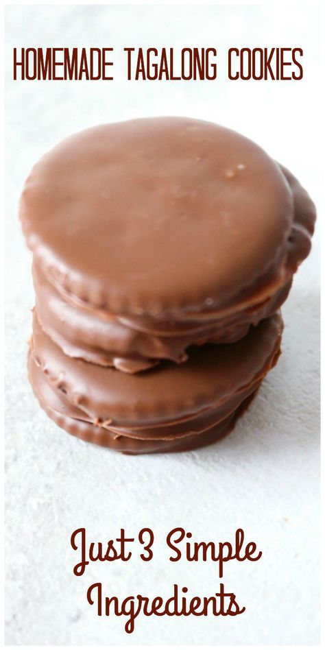 Homemade Tagalong Cookies: 3 simple ingredients come together to create a taste the replicates the famous cookie. Tagalong Cookies, Chocolate Dip Recipe, Peanut Butter Crackers, Homemade Tags, Butter Crackers, Thin Mint Cookies, Mint Cookies, Coconut Cookies, Peanut Butter Recipes