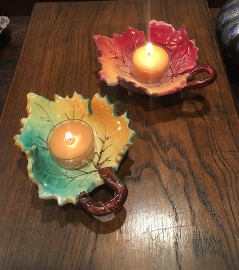 Ceramic Fall Decor, Thanksgiving Ceramics Ideas, Fall Ceramic Ideas, Fall Pottery Ideas, Fall Ceramics, Fall Pottery, Clay Candle Holders, Newspaper Crafts Diy, Clay Christmas Decorations