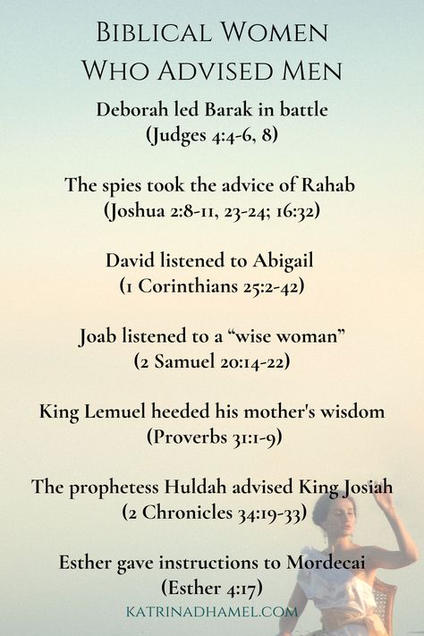 Did men take leadership and counsel from women in the Bible? Take a look at these 7 women who gave wise advice that benefited men! Examine Eve's role and how she has been used to define women's roles in ministry.   #womensroles #womeninthebible #womenoffaith #biblehistory Biblical Women, Bible Study Topics, Bible Study Plans, Bible Women, Womens Bible Study, Bible History, Bible Study Notebook, Bible Study Lessons, Bible Study Verses