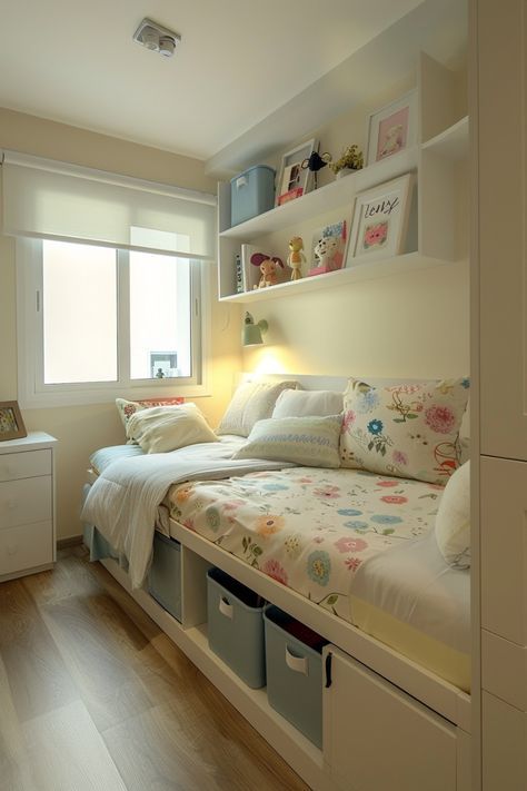 Easy tips and design ideas to decorate a small bedroom for a girl. Small Girls Bedroom Ideas, Two Kids Bedroom Design, Two Kids Bedroom, Small Girls Bedroom, Simple Kids Bedrooms, Small Bedroom Ideas For Kids, Bedroom Design Small, Small Room Girl, Box Room Bedroom Ideas