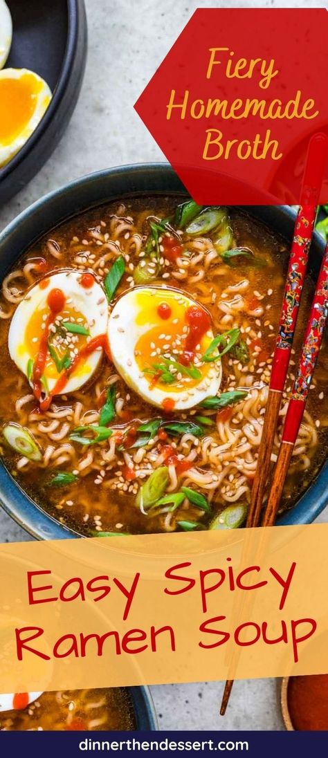 Easy Spicy Ramen recipe with a rich homemade spicy broth and instant noodles. A quick and delicious bowl of ramen soup in about 15 minutes! Easy Spicy Ramen, Spicy Ramen Soup, Healthy Ramen Noodle Recipes, Spicy Ramen Noodle Recipes, Spicy Ramen Recipe, Beef Ramen Noodle Recipes, Top Ramen Recipes, Chicken Ramen Noodle Recipes, Ramen Noodle Recipes Soup