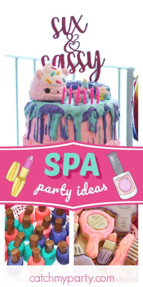 Spa party ideas Spa Themed Birthday Cake, Pamper Party Ideas, Spa Party Foods, Spa Cake, Spa Day Party, Fun Towels, Grown Up Parties, Girl Spa Party, Kids Spa