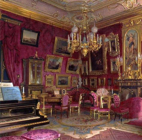 The Study of Baroness Stieglitz,(Series Interiors of the Mansion of Baron A. L. Stieglitz, 17 watercolours; 1869-1872. ) Luigi Premazzi (1814–1891) Italian /russian painter. State Hermitage Museum . Mansion Homes, Rococo Interior, Historical Interior, Victorian Home Decor, Palace Interior, Hermitage Museum, Art Friend, Italian Painters, Antique Interior