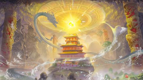 Celestial kingdom Chinese Wallpaper, 동화 삽화, Artistic Wallpaper, Hur Man Målar, Fantasy Dragon, 판타지 아트, Dragon Art, Ancient Chinese, Fantasy Landscape