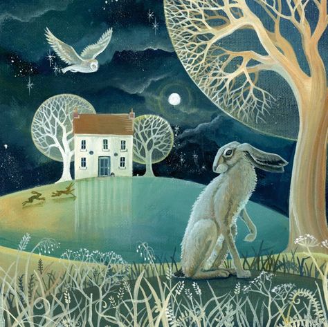 Bunny Illustration, Lapin Art, Moon Gazing Hares, Illustration Kunst, Art Fantaisiste, Rabbit Art, Bunny Art, Hur Man Målar, Art Populaire