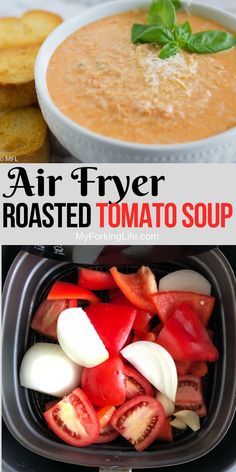 Tomato Ideas, Ninja Airfryer, Tomato Basil Soup Recipe, Roasted Tomato Basil Soup, Cooks Air Fryer, Roasted Tomato Soup, Basil Soup, Creamy Tomato Soup, Air Fryer Oven Recipes