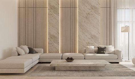 Carving Out Luxury Interiors With Stone And Wood Decor Living Room Wall Designs, Feature Wall Design, Tranquil Bedroom, Sala Grande, Design Room, Living Room Design Decor, Ideas Living Room, Modern Scandinavian, Marble Wall