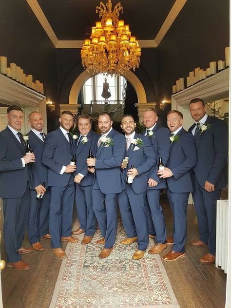 Navy and Tan Navy And Champagne Wedding Colors Colour Palettes, Champagne And Royal Blue Wedding, Taupe And Navy Wedding Party, Beige And Navy Wedding, Navy And Taupe Wedding, Taupe Wedding Colors, Navy Blue Groomsmen, Navy Groomsmen Suits, Grooms Suits