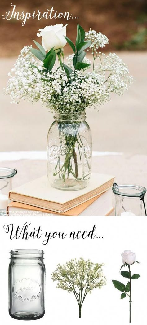 You can make this simple DIY vintage rustic centerpiece with mason jars, baby's ... Check more at http://newbieto.com/baby/you-can-make-this-simple-diy-vintage-rustic-centerpiece-with-mason-jars-babys/ Centerpiece With Mason Jars, Rustic Centerpiece, Rustic Wedding Decorations, Rustic Centerpieces, Mason Jar Centerpieces, Wedding Centerpieces Diy, Wedding Table Decorations, Diy Centerpieces, Wedding Table Centerpieces