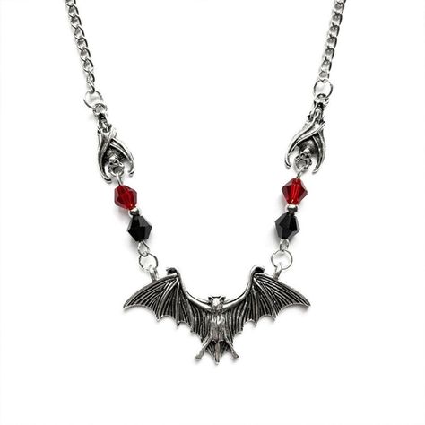 PRICES MAY VARY. Black bat necklace: This necklace is a Halloween-themed necklace. The pendant is made of flying bats, the symbol of Halloween. The two sides of the pendant are paired with red and black cubic zirconia. It has a noble temperament, and there are two guard bats with upturned wings. Let the wearer have more horror and mystery. Halloween Bat Necklace: The bat that spreads its wings is like flying. The super design makes this bat feel like it is about to come out. Wearing it on the fe Witch Accessories, Red Crystal Necklace, Bat Pendant, Bat Necklace, Spider Necklace, Lace Choker Necklace, Necklace Outfit, Halloween Necklace, Gothic Necklace