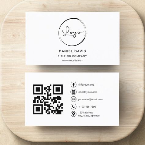 Introducing our sleek and sophisticated Modern Minimalist Logo or Photo with Social Media Icons and QR Code Business Card, the perfect blend of contemporary design and practicality. Crafted with a focus on simplicity and elegance, this business card is an essential tool for any modern professional.  Featuring a clean and minimalist logo design that reflects your brand's identity with clarity and precision, this card makes a bold statement while maintaining a sense of understated sophistication. The inclusion of social media icons allows you to seamlessly connect with clients and colleagues across various platforms, ensuring that your online presence is as polished as your in-person interactions.  Printed on high-quality cardstock with a premium finish, our business cards not only look grea Designer Business Card Design, Business Cards With Qr Code, Psychologist Business Card, Business Card With Qr Code, Qr Code Social Media, Media Business Card, Innovative Business Cards, Stationery Business Card, Social Media Business Cards