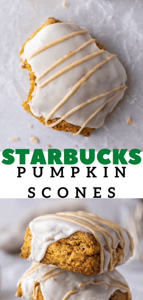 These Starbucks pumpkin scones are the best copycat recipe out there. Made with a thick and soft pumpkin scone base then topped with a sweet glaze for the ultimate finish! Homemade Powdered Sugar, Scones Pumpkin, Starbucks Pumpkin Scones, Pumpkin Spice Scones, Pumpkin Scones Recipe, Powdered Sugar Glaze, Scone Recipes, Sweet Glaze, Midday Snack