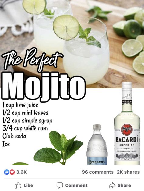 Bacardi Drinks, Mock Cocktails, Bacardi White Rum, Mojito Recipe Classic, Rum Drinks Recipes, Gin Cocktail Recipes, Bacardi Rum, Yummy Alcoholic Drinks, Liquor Drinks