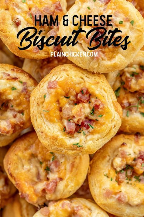 Ham Appetizers For Party, Biscuit Bites, Brunch Party Recipes, Cheese Biscuit, Brunch Appetizers, Homemade Ham, Appetizer Sandwiches, Cheese Biscuits, Ham Cheese