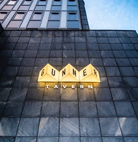 Gunner Tavern - Brand Identity - 93ft Sheffield Light Box Sign, Shop Facade, Retail Signage, Shop Signage, Sign System, Storefront Design, Exterior Signage, Signage System, Wayfinding Signage