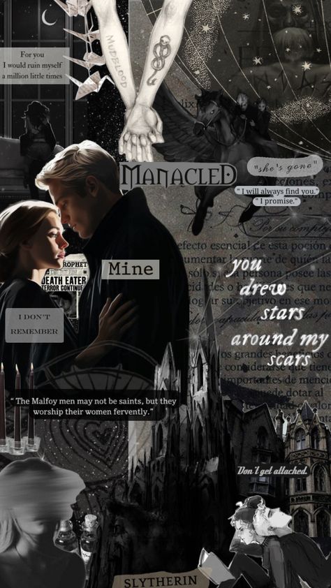 Manacled #manacled #dramioneedits #manacledaesthetic #dracomalfoy #harrypotter #hermionegranger #fantasybooks #wizards #witchaesthetic #fantasyromance #fanfiction Draco And Hermione Fanfiction, Dramione Fan Art, W.i.t.c.h Aesthetic, Draco And Hermione, Slytherin Harry Potter, Book Posters, Fantasy Romance, Hermione Granger, Draco Malfoy