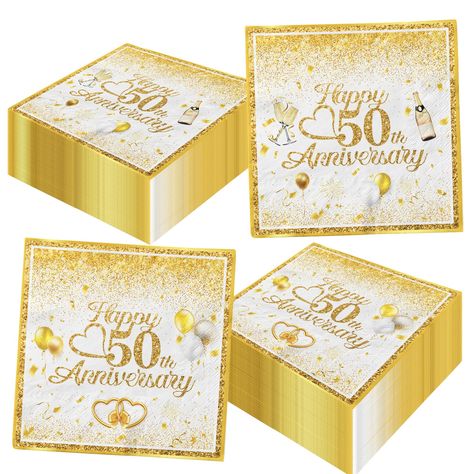 PRICES MAY VARY. What You Can Get: Packing include 40pcs cheers to 50 years napkins,size6.5X6.5inch/16.5x16.5cm(When unfolded, it is 13x13inch/33x33cm).Exquisite appearance,sufficient quantity to meet your daily use and 50th wedding anniversary party needs Premium Quality: The cheers cocktail napkins are made of high-quality paper materials,which is soft and comfortable,gentle to the face and hands, no odor, safe and reliable,beautifully printed and can be used at home or gatherings with confide 50th Anniversary Party Decorations, 50th Birthday Party Favors, Cheers To 50 Years, 50th Wedding Anniversary Decorations, Happy 50th Anniversary, 50th Wedding Anniversary Party, Wedding Anniversary Decorations, Gold Napkins, Anniversary Party Decorations