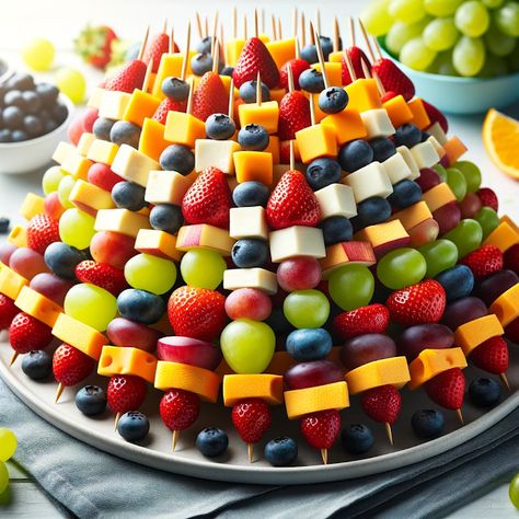 Fruit And Cheese Skewers, Cheese Kabobs, Cheese Skewers, Fruit Kebabs, Fruit Sticks, Fruit Platter Designs, Skewer Appetizers, Fruit Skewers, Fruit Kabobs