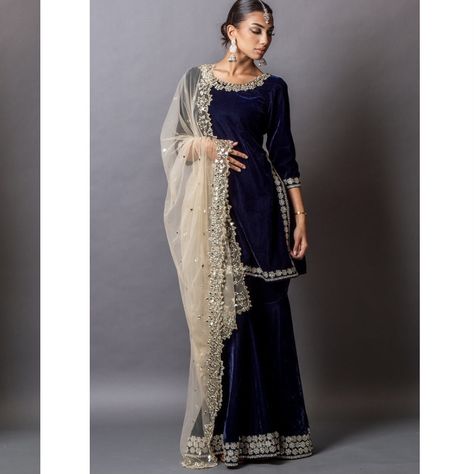 Velvet Garara, Maharani Designer Boutique, Desi Dress, Desi Wedding Dresses, Desi Fashion Casual, Navy Blue Velvet, Pakistani Fancy Dresses, Beautiful Pakistani Dresses, Indian Dresses Traditional