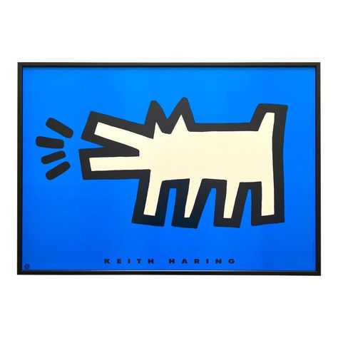 . Iconic pop art print by Keith Haring featuring a barking dog. #keithharing #popart . #Keith_Haring_Art_Projects_For_Kids #Word_Paintings_On_Canvas #Keith_Haring_Dog #Black_And_White_Pop_Art Pop Art Artwork, Pop Art Frame, Pop Art Poster Design, Keith Haring Dog, Keith Haring Artwork, Keith Haring Poster, Text Artist, Keith Haring Art, Haring Art