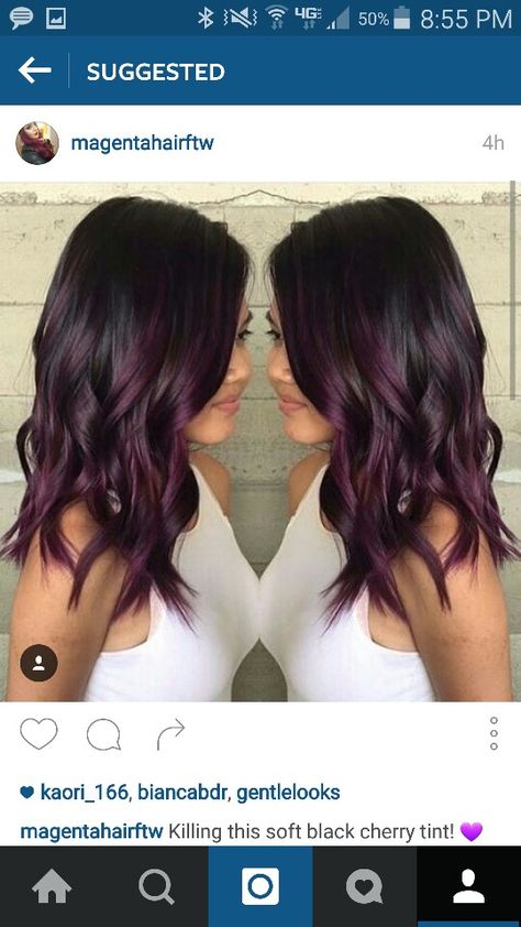 Purple Brown Hair Without Bleach, Bleach Hair Color, Purple Balayage, Dark Purple Hair, Dark Hair With Highlights, Haircut And Color, Bleached Hair, Hair Color Balayage, Hair Inspo Color