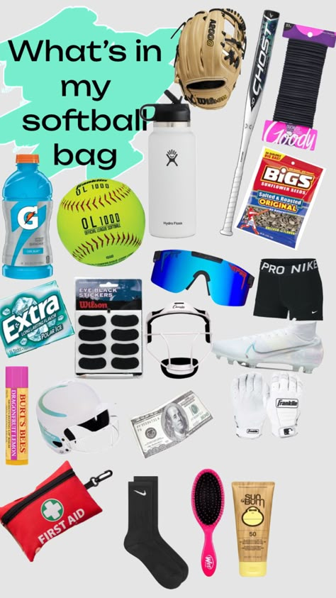 Stuff To Put In Your Softball Bag, What To Put In Sports Bag, What’s In My Softball Bag, What To Put In Your Softball Bag, What To Keep In Your Softball Bag, Baseball Bag Essentials, Travel Softball Must Haves, Softball Bag Essentials, Softball Mom Bag Essentials