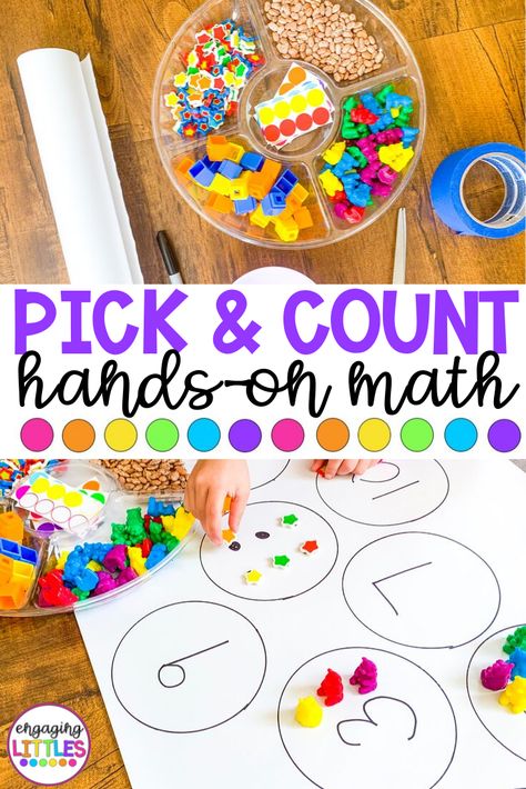 A fun hands-on way to practice counting and number identification with your child. This activity is great for building number sense as your child practices understanding that each number is represented by a symbol and quantity. Modify the level of this activity by using number representations, written numerals, or even addition/subtraction problems! Numeral Identification Activities, Number Building Activities, Hands On Counting Activities, Hands On Number Activities, Butcher Paper Ideas Preschool, Representing Numbers Kindergarten, Preschool Butcher Paper Activities, Butcher Paper Preschool Activities, Number 8 Activities For Preschool