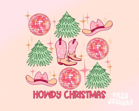 Christmas Cowboy Wallpaper, Western Christmas Painting, Cowgirl Christmas Wallpaper, Christmas Aesthetic Design, Western Christmas Wallpaper, Pink Western Christmas, Pink Christmas Shirt, Cowgirl Christmas, Western Sublimation Designs