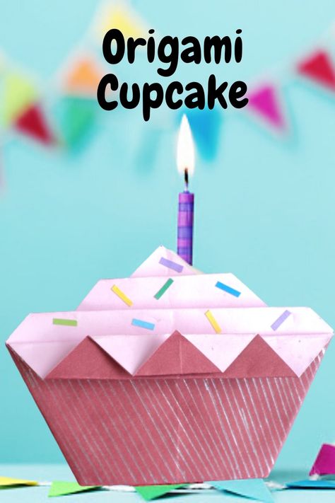 3d Cupcake Craft, Origami Birthday Party, Origami Food Tutorials, Origami Cake Tutorial, Birthday Origami Ideas, Food Origami, Cake Origami, Origami Cupcake, Birthday Origami