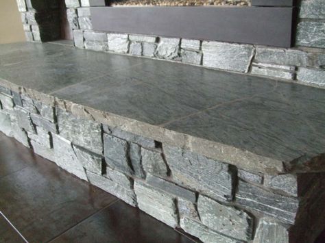 Ledge Stone Masonry fireplace Mist Fireplace, Fireplace Hearth Stone, K2 Stone, Granite Hearth, Hearth Stone, Granite Fireplace, Cabin Fireplace, Slate Fireplace, Fireplace Update